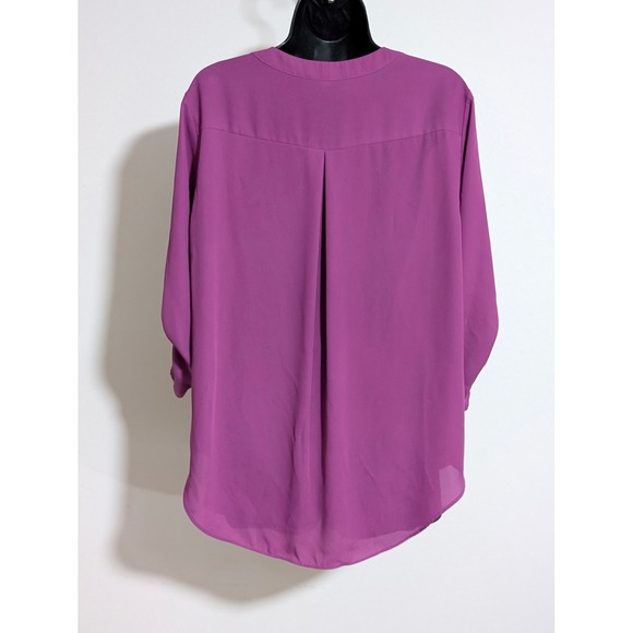 Chaus Blouse Roll Tab Sleeve V-Neck Top Casual Career Purple Size L - Picture 3 of 5